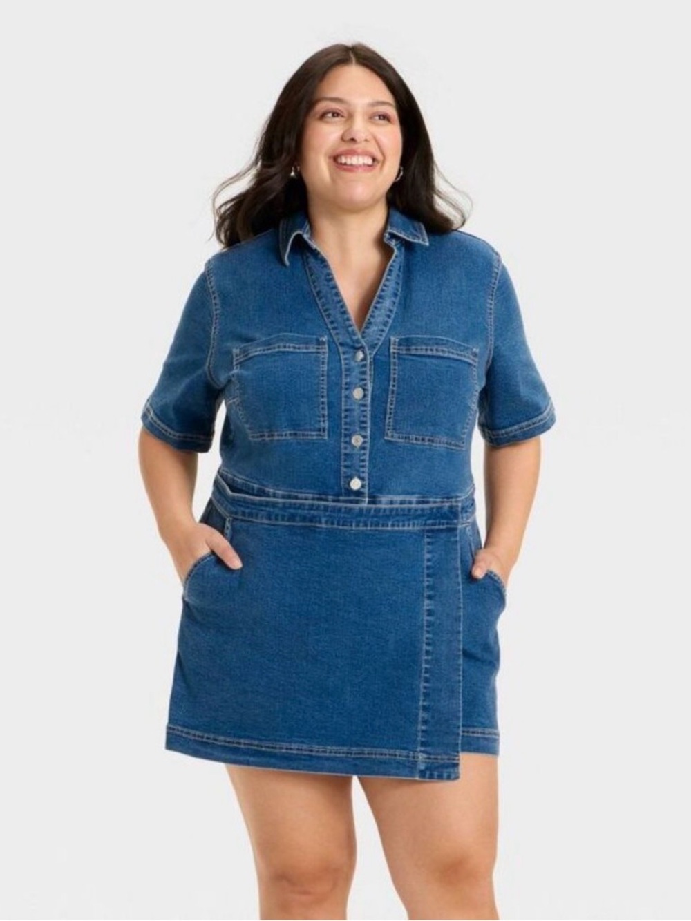 Ava & Viv Denim Romper Skortalls Plus Size 2X Button Front Short Sleeve NWT